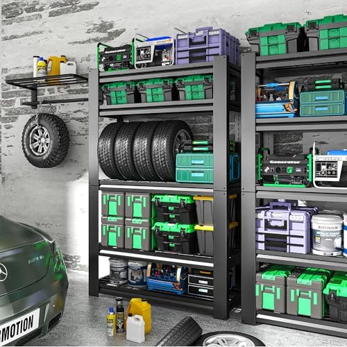 72" H Garage Shelving, Garage Shelves Heavy Duty, 5 Tier Adjustable Storage Shelves for Warehouse, Basement, Workshop, Kitchen, Require Assembly, 16''D*35.5''W*72''H, Black