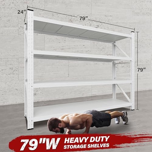 6000LBS Heavy Duty Garage Shelving Units,79" Wide & Deep Storage Shelves,White Metal Garage Shelves,Large Storage Rack,Steel Shelf,Industrial Shelving for Shop,Warehouse,Basement,79" W x 24" D x 79" H