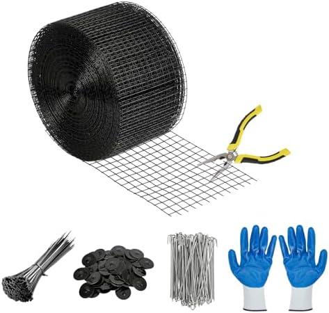 8in x 100ft Solar Panel Bird & Critter Guard Kit, Includes 70 Fastener Clips, 100 Cable Ties, Gloves, Pliers & PVC Coated Wire Mesh for Bird, Critters Control