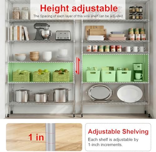 PayLessHere | 6-Tier Wire Shelf with Wheels | 45"x18"x82" | Chrome