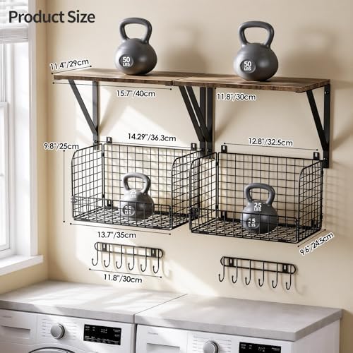 Housolution Garage Shelving Wall Mounted with Basket & Hook up to 154 LBS
