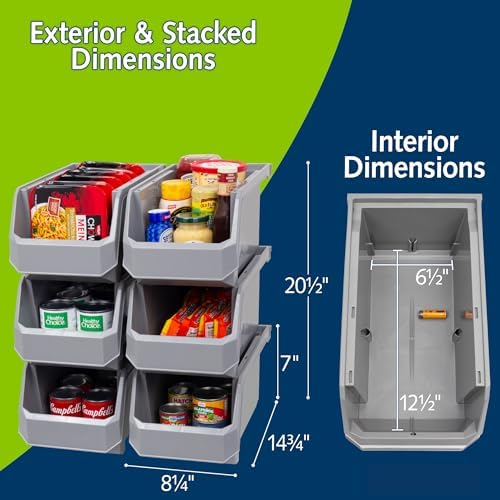 ReadySpace Large Stackable Plastic Storage Bins, 6-Pack, Grey