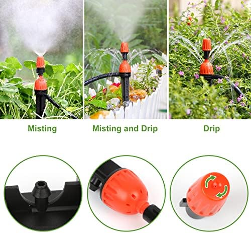 Drip Irrigation System, 213FT Drip Irrigation Kit for Garden - 50FT Main & 163FT Branch Tubing, Adjustable Nozzles for Drip or Mist Cooling, Irrigation System for Garden, Lawn, Patio, Raised Bed