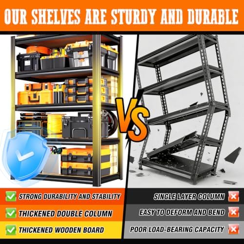 6 Pack Garage Shelving Heavy Duty Storage Shelves, Metal Adjustable Shelving Unit, Utility Garage Organizer Shelf for Basement, Pantry, Kitchen, Warehouse, 71.2" Hx45.6 Wx17.7 D, Black
