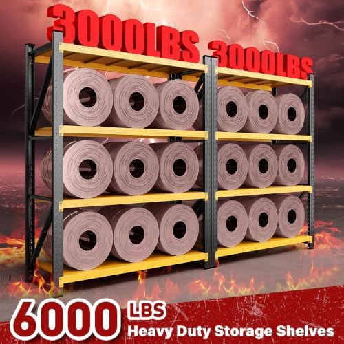 SISESOL Set of 2 48" Wide Heavy Duty Garage Shelving Units,3000LBS 24 Deep Storage Shelves,Yellow Metal Garage Shelves,Large Storage Rack,70 High Steel Shelf,Industrial Shelving for Shop,Warehouse