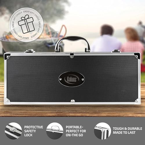Kaluns Grilling Accessories, Gifts for Men Christmas Grilling Gifts for Dad, Heavy Duty Stainless Steel BBQ Grill Tools Set for Outdoor Grill with Aluminum Case and Apron, Birthday Gifts for Men Dad