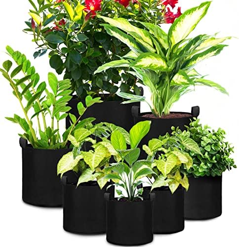 Hoolerry 7 Pack Black Plant Grow Bags Varity Sizes Thickened Non Woven Grow Bags in 4 Sizes 10, 7, 5 and 3 Gallons Aeration Fabric Pots with Handles for Garden