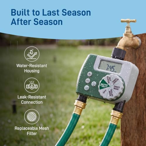 Orbit Programmable Digital Hose Watering Timer - 2 Outlet - Battery Powered - with LCD Screen - Built-in Rain Delay - Water-Resistant - 58910