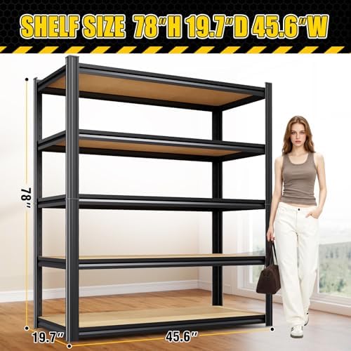 2 Pack Garage Shelving Heavy Duty Storage Shelves, Metal Adjustable Shelving Unit, Utility Garage Organizer Shelf for Basement, Pantry, Kitchen, Warehouse, 78" Hx45.6 Wx19.7 D, Black