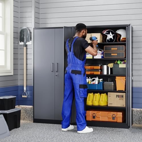 Yizosh Metal Storage Cabinet with Locking Doors and 5 Adjustable Shelves, 72" Garage Storage Cabinet Steel Lockable for Office,Home,Garage