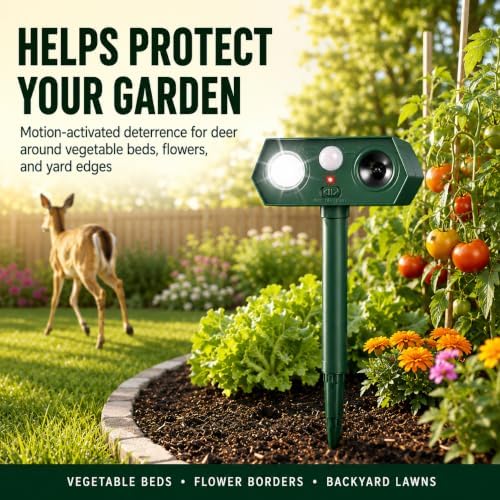 2026 Solar Ultrasonic Motion Activated Animal Repellent Sonic Fortress Pro Deer Repellent for Plants, Waterproof Racoon Repellent Ultrasonic Squirrel Repeller Outdoor with Light for Cat Rabbit(2Pack)