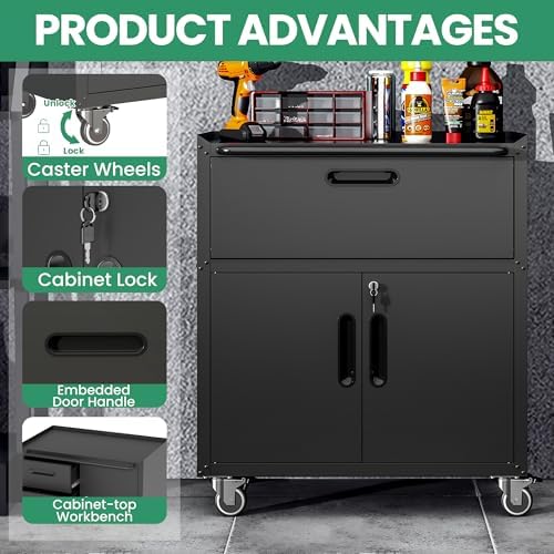 Garage Cabinet System | Heavy Duty Steel All-in-One Modular Garage Cabinet Set for Ultimate Workshop Organization | Easy Assembly Garage Storage Cabinets & Tool Bench