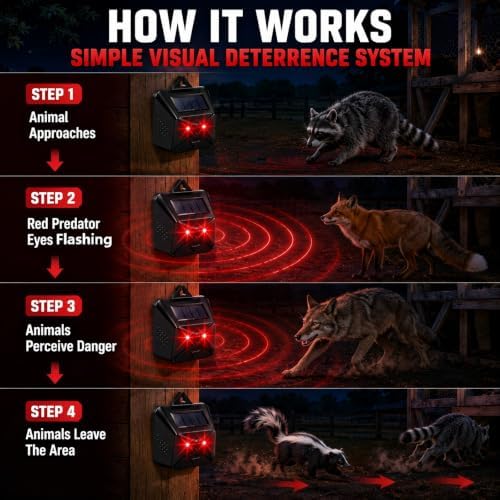 4 Pack New Solar Nocturnal Animal Repeller Outdoor Coyote Deterrent with Auto Activate Predator Eyes Animal Deterrent Predator Lights for Chicken Coop, Yard & Garden,Scare Raccoon Skunk Deer Fox