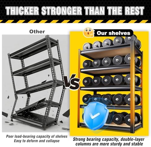 2 Pack Garage Shelving Heavy Duty Storage Shelves, Metal Adjustable Shelving Unit, Utility Garage Organizer Shelf for Basement, Pantry, Kitchen, Warehouse, 78" Hx45.6 Wx19.7 D, Black
