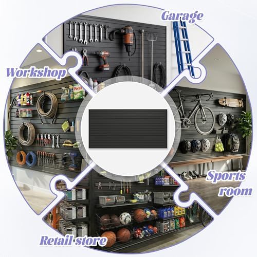 SMARTSTANDARD Heavy Duty PVC Slatwall Panels 4x8 ft, Interlocking Garage Wall Organizer System, Tool Board for Retail Display, Workshop & Home Storage - Black