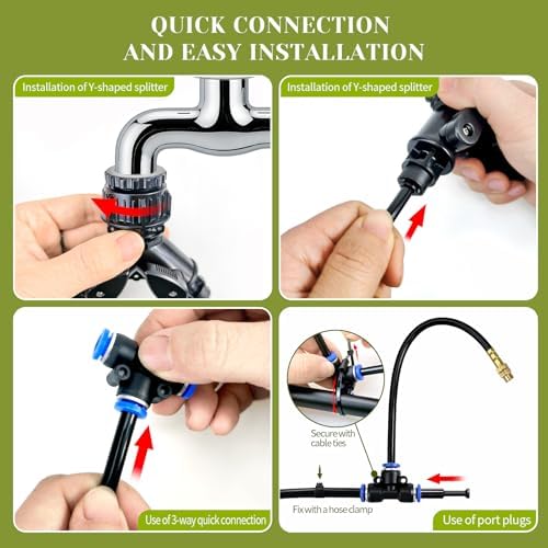 Drip Irrigation System,100 Ft Quick-Connect Garden Sprinkler Kit with 16pcs 360° Adjustable Nozzles for Garden, Lawn, Greenhouse, Raised Beds & Outdoor Plants