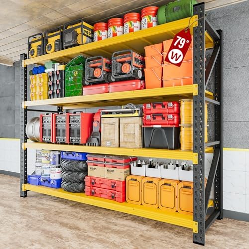 6000LBS Heavy Duty Garage Shelving Units,79" Wide & Deep Storage Shelves,Yellow Metal Garage Shelves,Large Storage Rack,Steel Shelf,Industrial Shelving for Shop,Warehouse,79" W x 24" D x 79" H