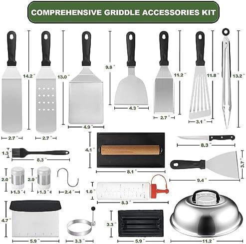 EWFEN 35PCS Griddle Accessories Kit, Flat Top Grill Accessories Set for Blackstone and Camp Chef, Grill Spatula Set with Enlarged Spatulas, Basting Cover, Scraper for Outdoor Barbecue