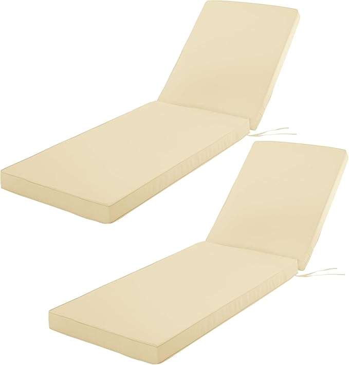 Outdoor Chaise Lounge Cushion Set of 2, Fadesafe Water-Repellent Lounge Deck Reclining Chair Cushions for Patio Furniture Lawn Pool Resort Hotel, 72x21x3 Inch, Beige