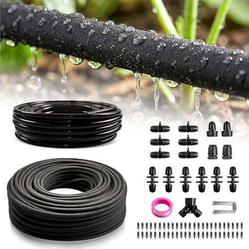 Upgraded 230FT Drip Irrigation System with 1/4" Soaker Hose -Weeping Technology for Deeper Root Watering,Garden Watering System for Raised Beds, Greenhouse, Lawn - Save Water
