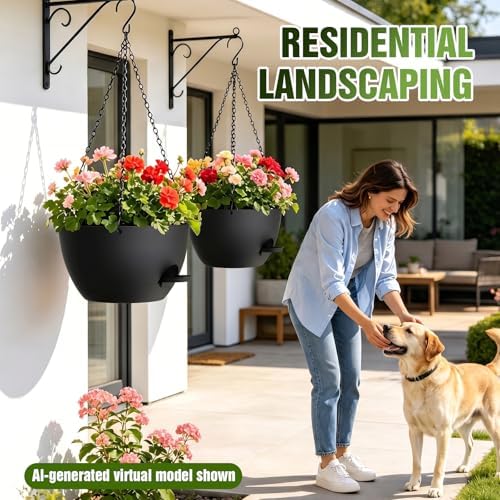 10 Inch Self-Watering Hanging Planters Set of 3 with Saucers