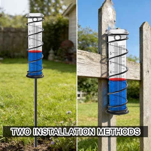 JMBay Upgrade Rain Gauge, Detachable Spiral Rain Gauge Outdoor, Rain Measure Gauge for Yard, Large Number Rain Water Meter, Thickened Plastic Rain Gauge with Stake and Metal Frame for Patio,Lawn