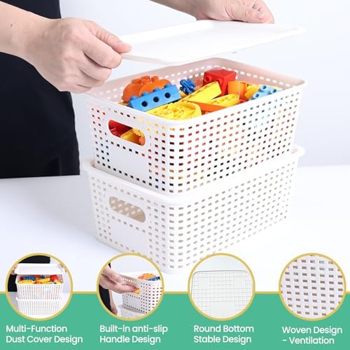 Ohmlove 8 Pack Plastic Storage Baskets with Lids for Organization
