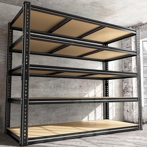 ROOMFAVE 48" W Garage Shelving Heavy Duty 3080LBS,5 Tier,Black, Industrial