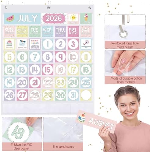 Sinload Classroom Calendar Pocket Chart White, Colourful