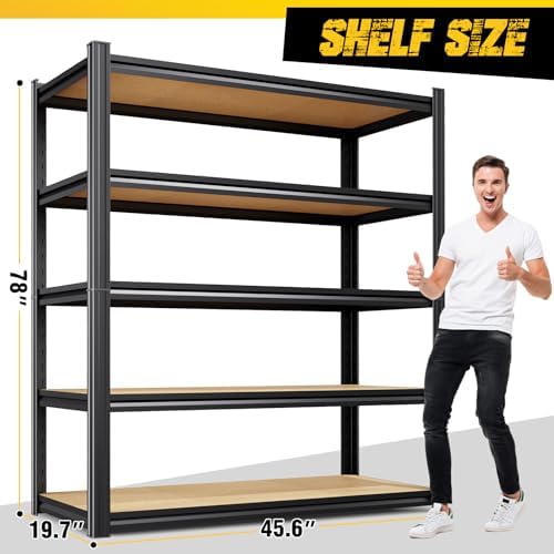 4-Pack Garage Shelving for Large Storage & Whole Home Organization, 78" H x 46" W x 20" D 5-Tier Adjustable Metal Storage Rack for Tools, Storage Bins, Bulk Items, Garage, Pantry & Workshop