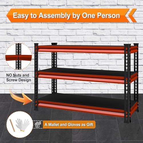 3-Tier Garage Shelving Heavy Duty,40''W x 18''D x 36''H Metal Shelving Unit,1320 lbs Weight Capacity Adjustable Storage Shelves for Retiple Tanks, Aquariums, Pantry,Red