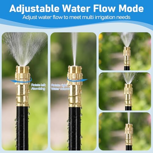 360° Adjustable Drip Irrigation System Kit, 50 FT Garden Watering System with 15 Copper Nozzles, Automatic Misting Sprinkler for Yard, Garden, Lawn, Raised Bed, Greenhouse and Plants