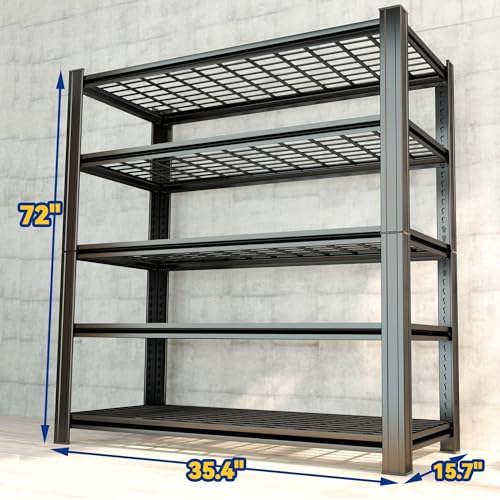 Garage Shelving Units Heavy Duty, Adjustable Metal Storage Shelves, Tall Steel Rack for Garage, Basement, Warehouse Organization (72” H x 35.43” W x 15.75” D)
