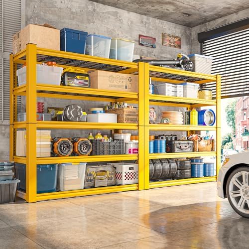 REIBII 72''H Garage Shelving 3010 LBS Storage Shelves Adjustable Metal Shelving 5 Tier Metal Shelves for Storage Industrial Shelf for Kitchen Pantry Warehouse Basement 72" HX35.5 WX16 D, 4 Pack