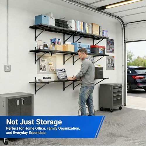 FLEXIMOUNTS 2-Pack 1x6ft Perforated Garage Wall Shelving, 1400lbs, Black