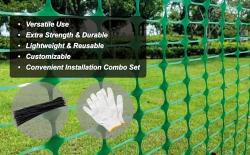 PotatoLife 4'x50' Plastic Mesh Fence Extra Strength with Zip Ties, Green