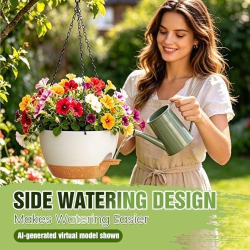 8 Inch Self Watering Hanging Planters Set of 3 with Saucers