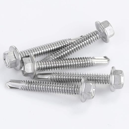 MewuDecor #14 x 1-3/4" (3/4" to 3" Available) Hex Washer Head Self Drilling Sheet Metal Screws with Drill Point, Stainless Steel 410, 50 PCS