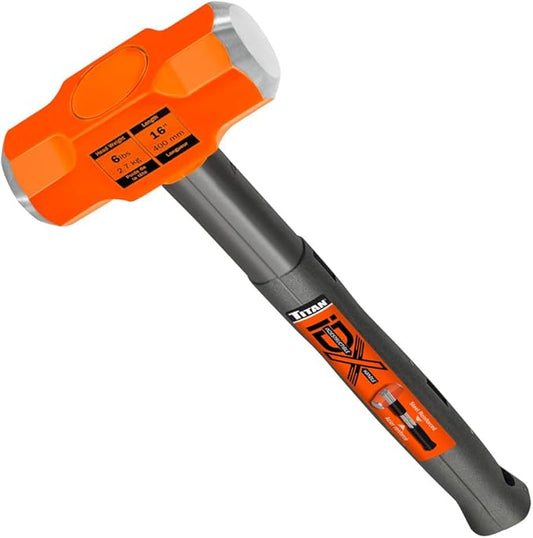 Titan iDX 63616 6lb Sledge Hammer with 16" Indestructible Handle Reinforced with Steel Locking Plates & Steel Bars, Vulcanized Rubber Grip, Overstrike Protection