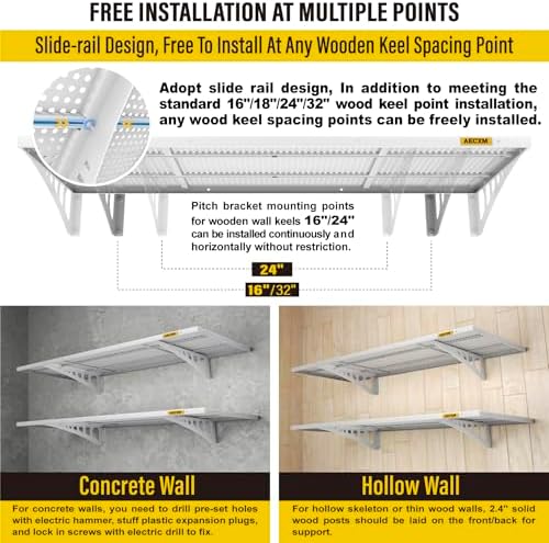 Aecxm 2-Pack 1.64x4ft Adjustable Garage Wall Shelving 560lbs Load Capacity Heavy Duty Wall Mounted Storage Shelf Metal Floating Shelves for Garage(White)