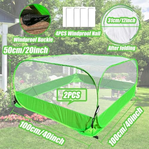 Pop Up Garden Mesh Plant Cover 2Pcs Outdoor Plant Protector Mesh Plant Enclosure Raised Bed Garden Bird and Pest Protection Guard for Fruits Vegetables Seedlings and Herbs