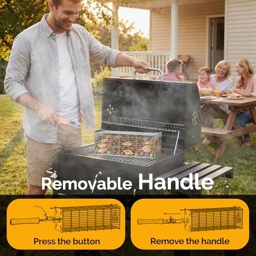 TNTOR Square Grill Basket, Larger 304 Stainless Steel Nesting Grilling Net, Removable Handle, BBQ Grilling Accessories Tools for Veg Shrimp, Outdoor Cooking Camping grilling gifts for men Dad Husband