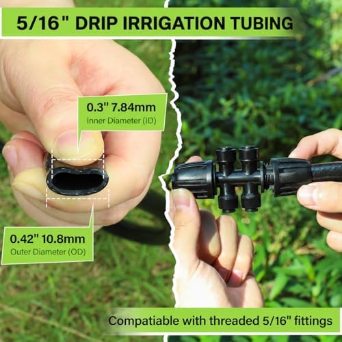 Bonviee 50FT 5/16 Inch Mainline Tubing with 6-Way Couplers, 4-Pack