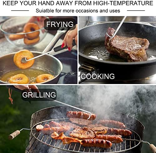 HaSteeL Meat Hook Flipper Set of 2, Stainless Steel Pigtail Food Flipper Turner 12Inch & 17Inch, BBQ Accessories Great for Grilling Smoking Frying, Long Body & ABS Handle, Easy to Clean & Right Handed