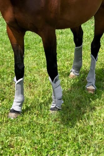 Harrison Howard Horse Fly Prevention Fleece-Edging Nylon Strap Fly Boots Horse Leg Guards Set of 4 -Silver (Full)