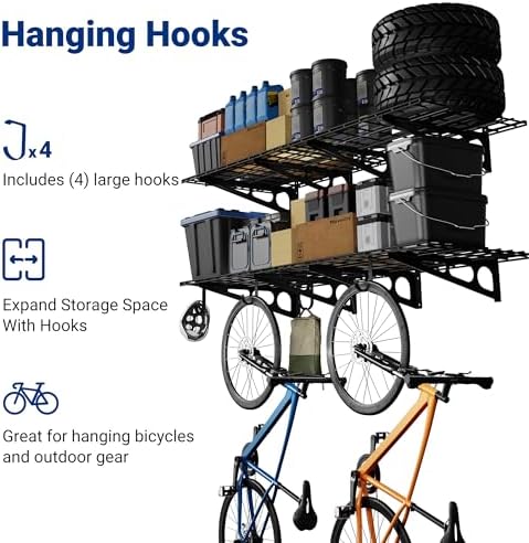 FLEXIMOUNTS 2-Pack Garage Shelving with Hooks, 2x6ft Storage Shelves, Black