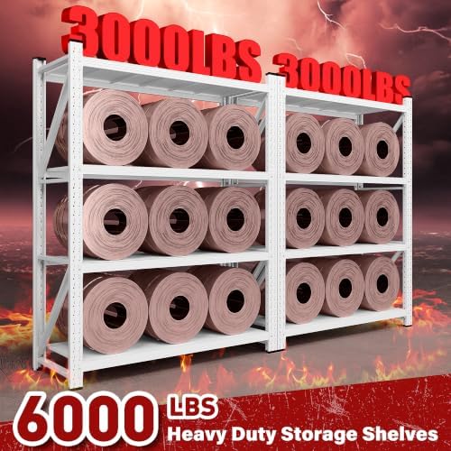 SISESOL Set of 2 48" Wide Heavy Duty Garage Shelving Units,3000LBS 24 Deep Storage Shelves,White Metal Garage Shelves,Large Storage Rack,70 High Steel Shelf,Industrial Shelving for Shop,Warehouse