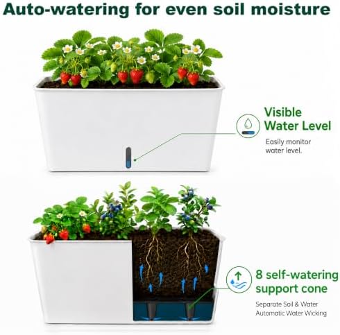 2-Tier 27.8"H Rolling Raised Garden Bed with Wheels, Self Watering Planter Box with Visible Water Level, Gray Rustproof Plastic Herb & Strawberry Planter for Indoor Outdoor Vegetables Flowers, DIY Kit