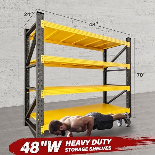 48" Wide Heavy Duty Garage Shelving Units,3000LBS Deep Storage Shelves,Yellow Metal Garage Shelves,Large Storage Rack,Steel Shelf,Industrial Shelving for Shop,Warehouse,Basement,48" W x 24" D x 70" H