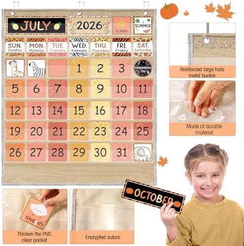 Sinload Classroom Calendar Pocket Chart Wood Color, We Belong